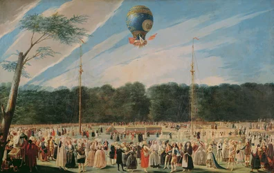 Der Aufstieg des Montgolfier-Ballons in Aranjuez, ca. 1764